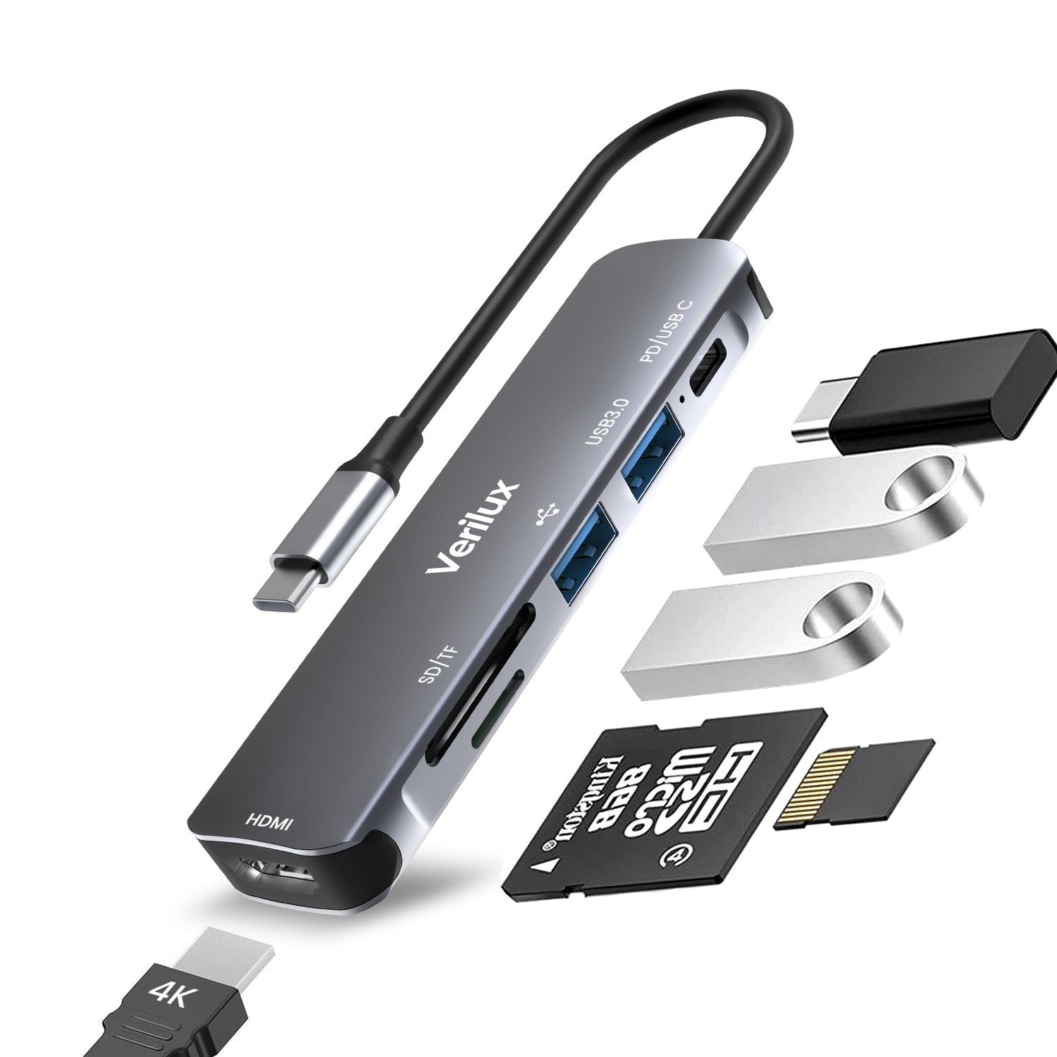 Eleboat® USB C Hub, 6 in 1 Portable Aluminum Multiport Adapter with 4K HDMI(30Hz), PD Power Delivery, USB 3.0, SD/Micro SD Card Reader, Type C Hub Eleboat® USB C Hub, 6 in 1 Portable Aluminum Multiport Adapter with 4K HDMI(30Hz), PD Power Delivery, USB 3.0, SD/Micro SD Card Reader, Type C Hub
